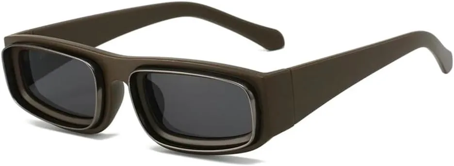 

Квадратные солнцезащитные очки для женщин и мужчин, винтажные солнцезащитные очки в двойной оправе, популярные очки в маленькой оправе MTZJH, Coffee Black