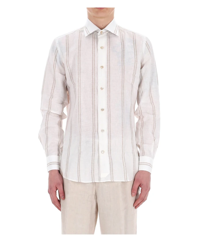 

Полосатая льняная рубашка Eleventy, белый