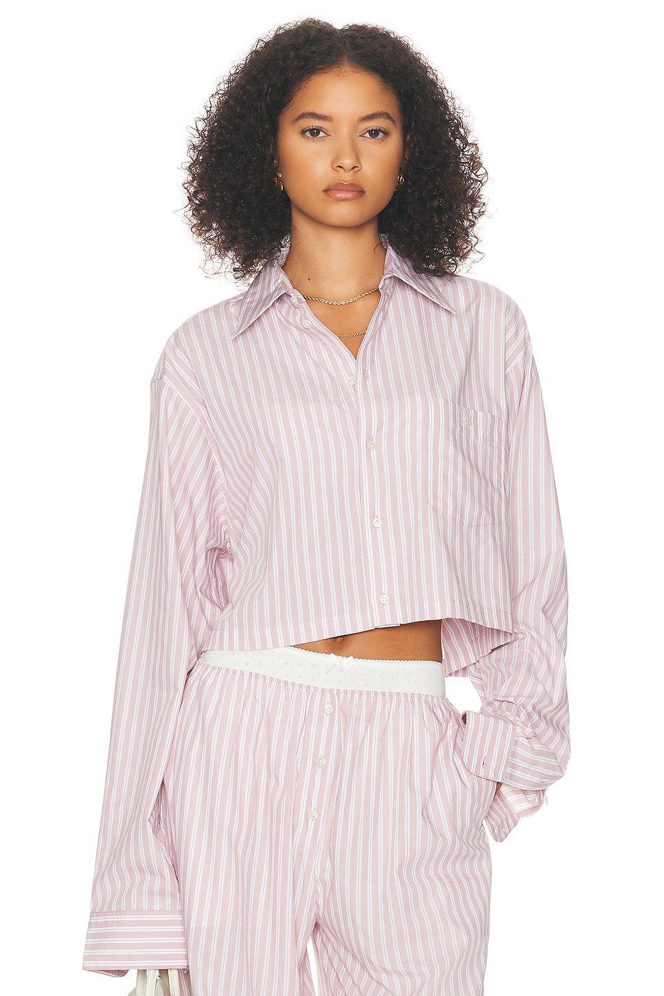 

Укороченная рубашка из поплина в широкую полоску Helsa, цвет Mauve Stripe