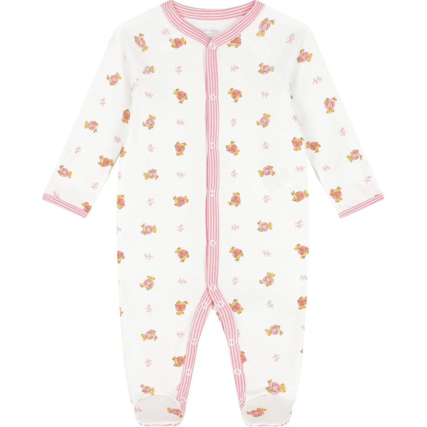 Комбинезон для младенцев и малышей Polo Ralph Lauren, Set (White Jumpsuit+White Bib+Pink Hat) — фото 4