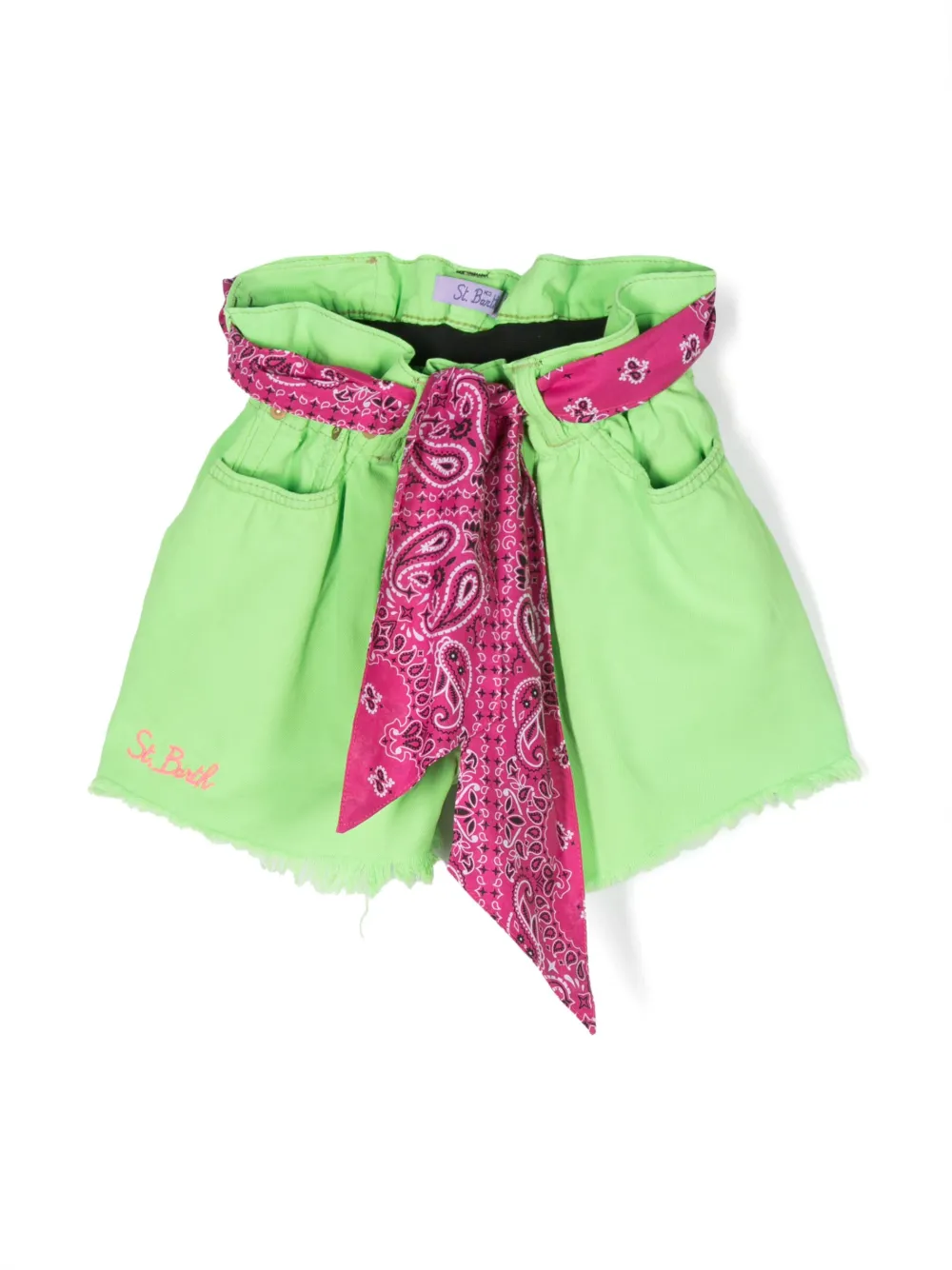 

Шорты с поясом и вышитым логотипом Mc2 Saint Barth Kids, зеленый