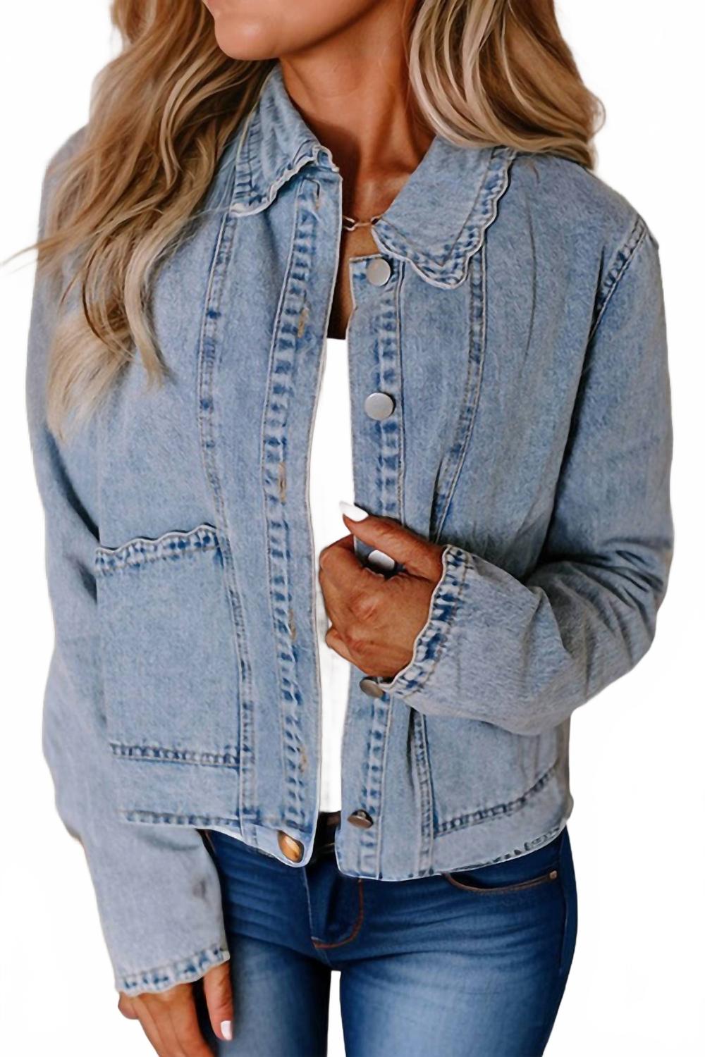 

Shewin Джинсовая куртка с фестончатой ​​отделкой, синего цвета