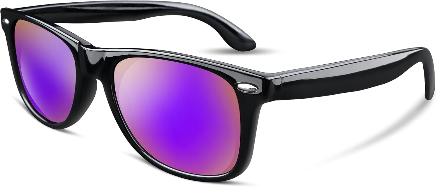 

FEISEDY Классические квадратные ретро поляризованные солнцезащитные очки для женщин и мужчин в стиле 80-х, модные, с защитой от УФ-излучения UV400, B1858, Bright Black Frame & Purple Mirror Lens