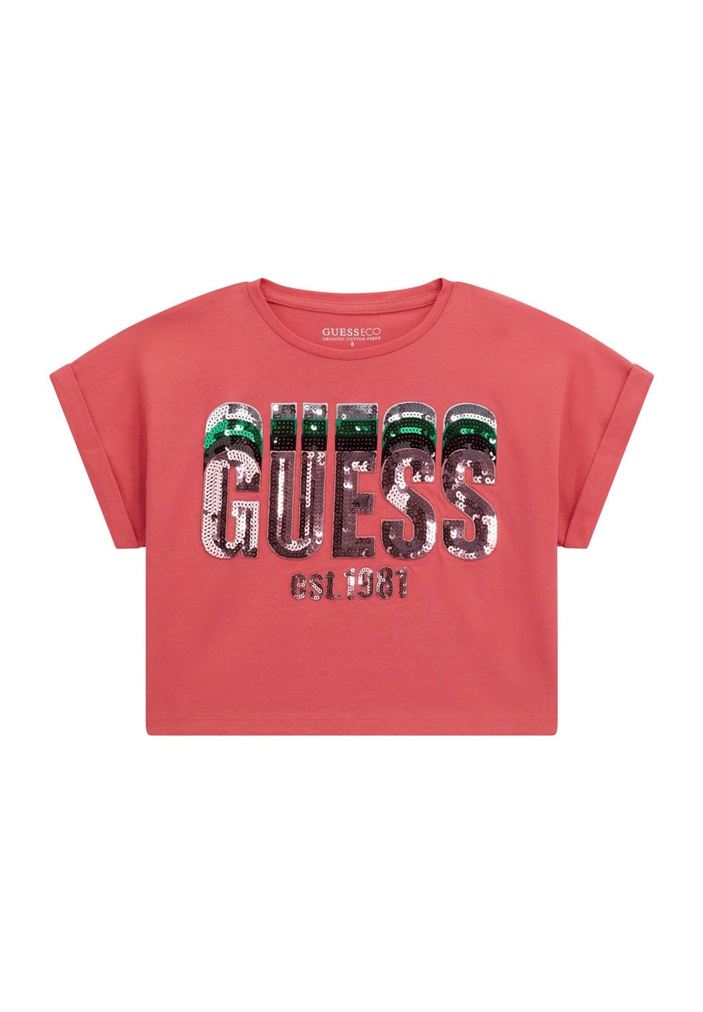 

Футболка с принтом LOGO PAILLETTEN Guess, фуксия
