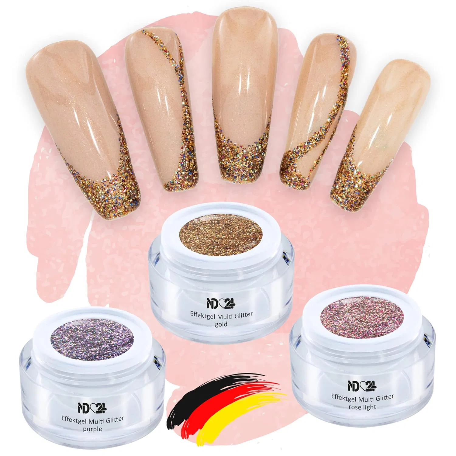Набор мульти-блестящих гель-лаков для ногтей (3 x 5 мл) Nd24 Naildesign