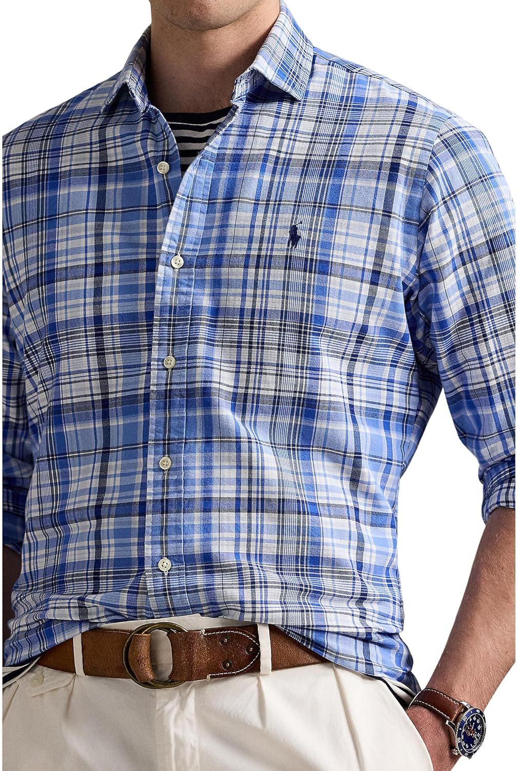 POLO RALPH LAUREN Мужская классическая фланелевая рубашка Performance, Blue Multi — фото 3