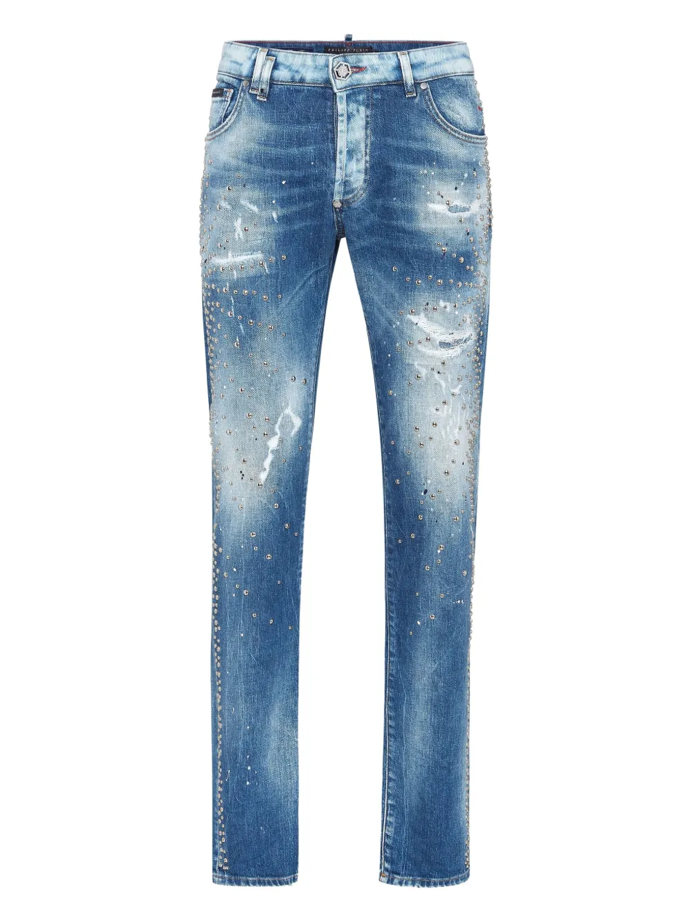 

Потертые джинсы с заклепками Philipp Plein, синий