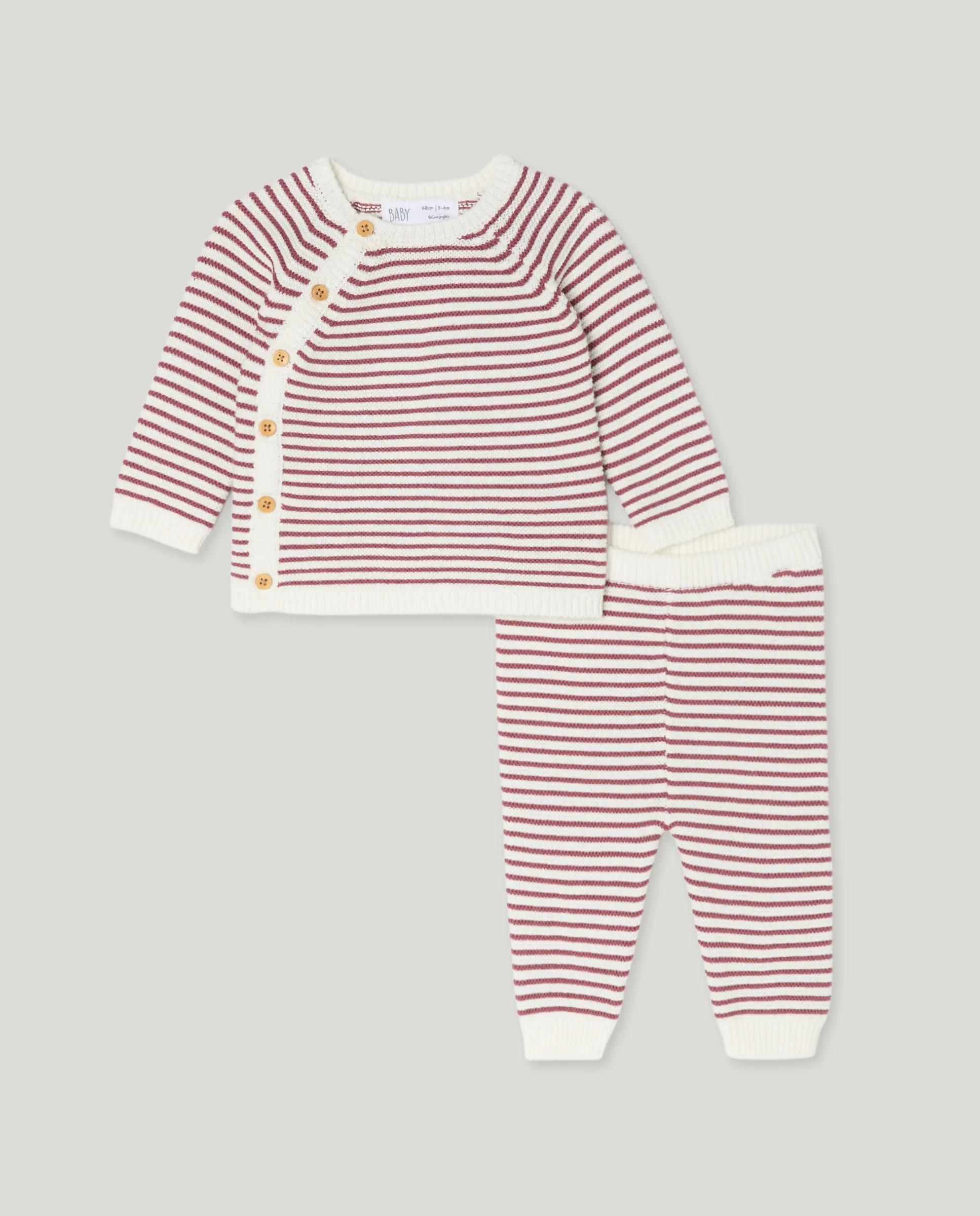 

Детский трикотажный комплект в рубчик с полосками Baby El Corte Inglés, темно-розовый