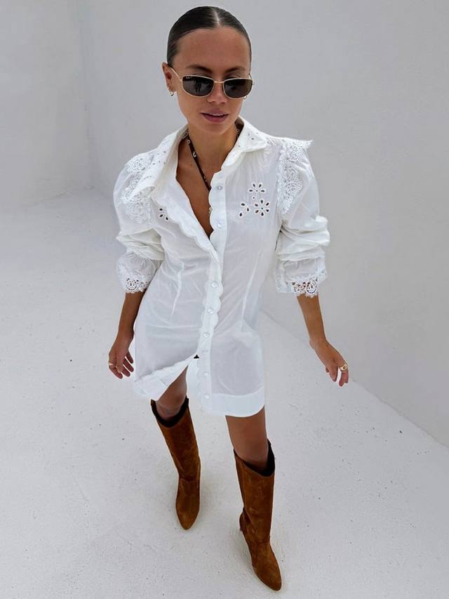

Хлопчатобумажное платье-рубашка sicily broderie Never Fully Dressed, белый
