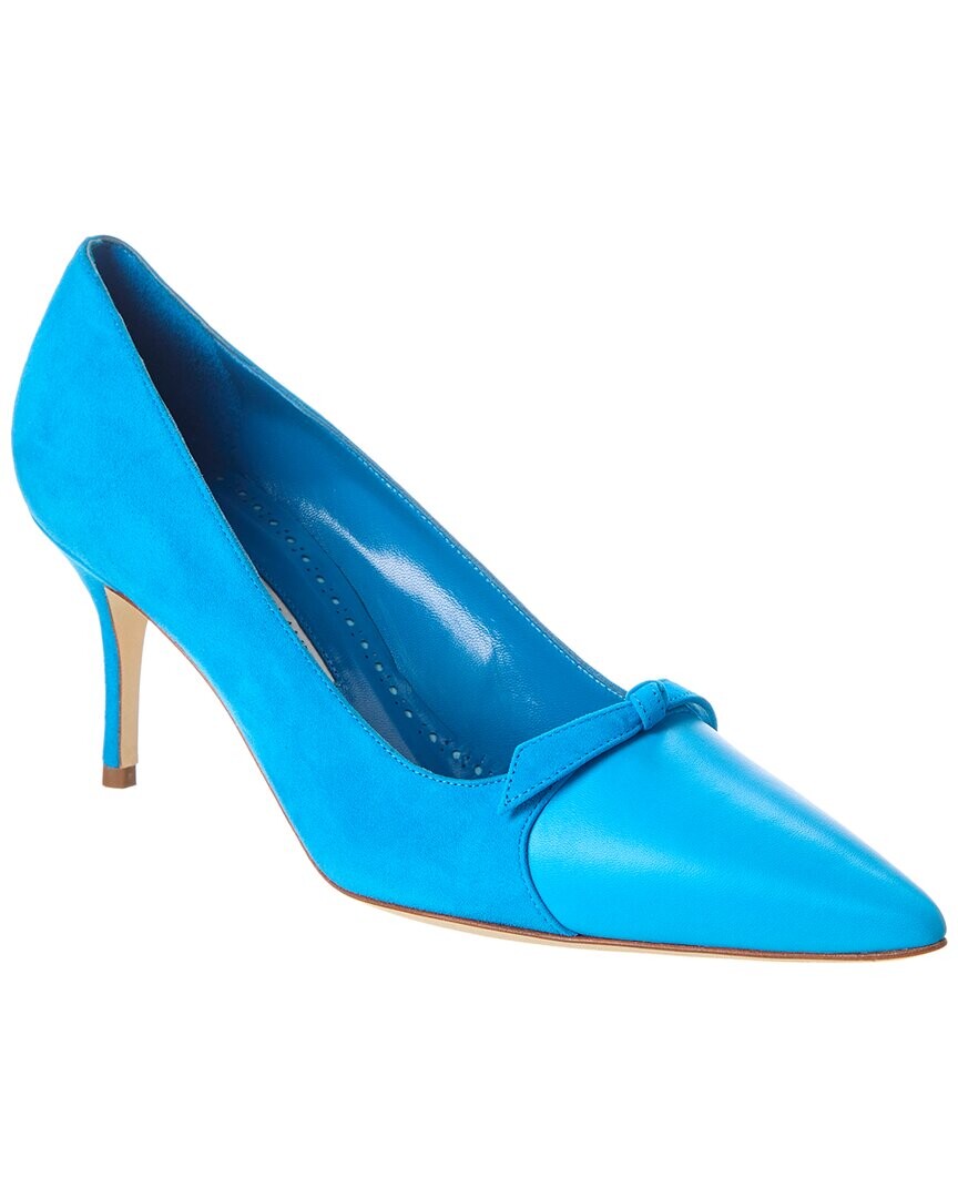 Manolo Blahnik Туфли Rinialo Bow 70 из замши и кожи, синий
