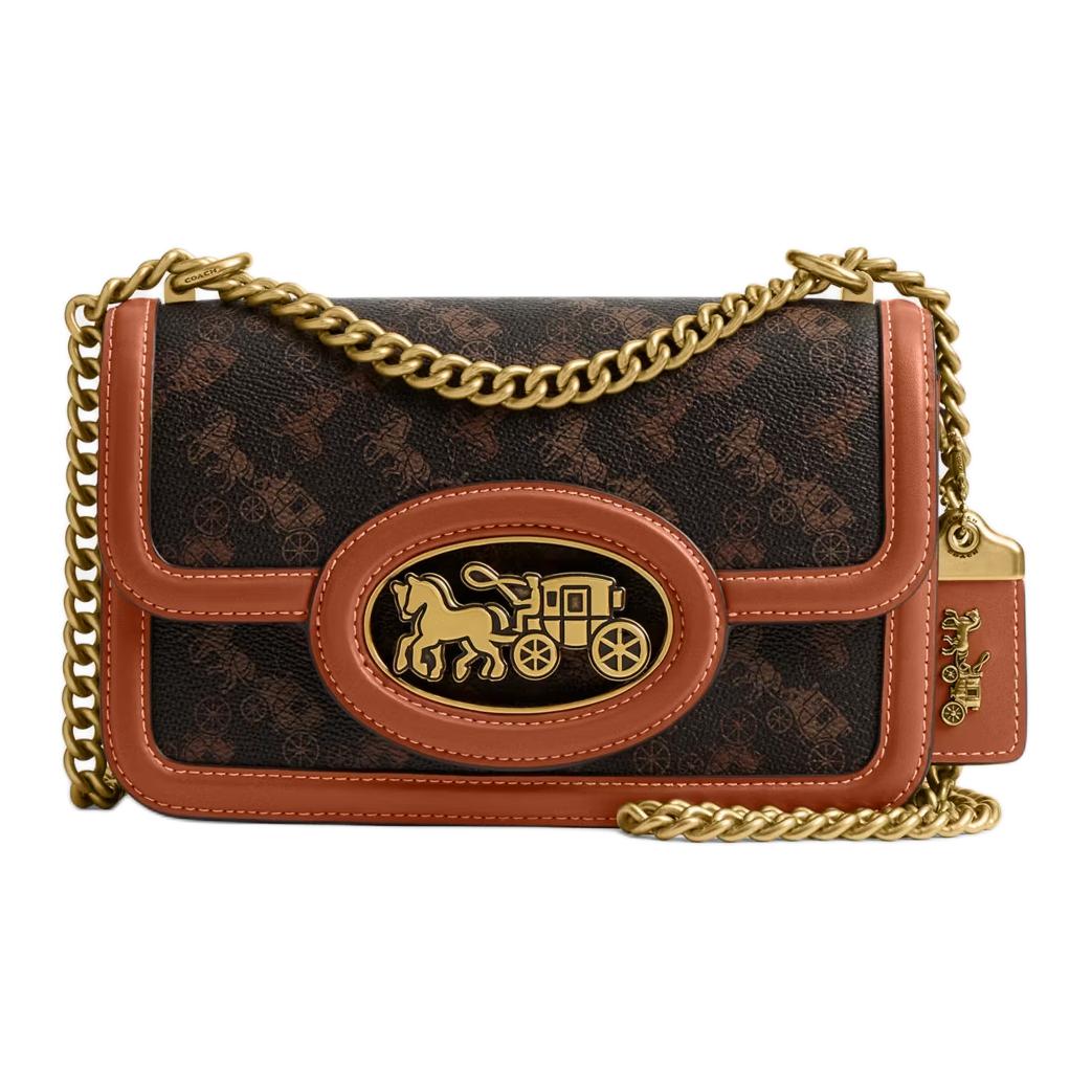 

COACH Герой Покрытая холщовая сумка через плечо Маленький размер женская трюфельная с янтарной