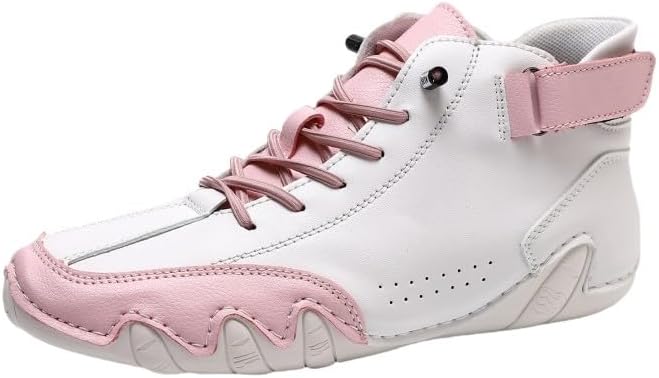 

Унисекс винтажные высокие кеды с мягкой подошвой для улицы, прошитым дизайном, удобные для ходьбы и походов, ботинки на шнуровке для женщин Hhhchpm, белый/розовый