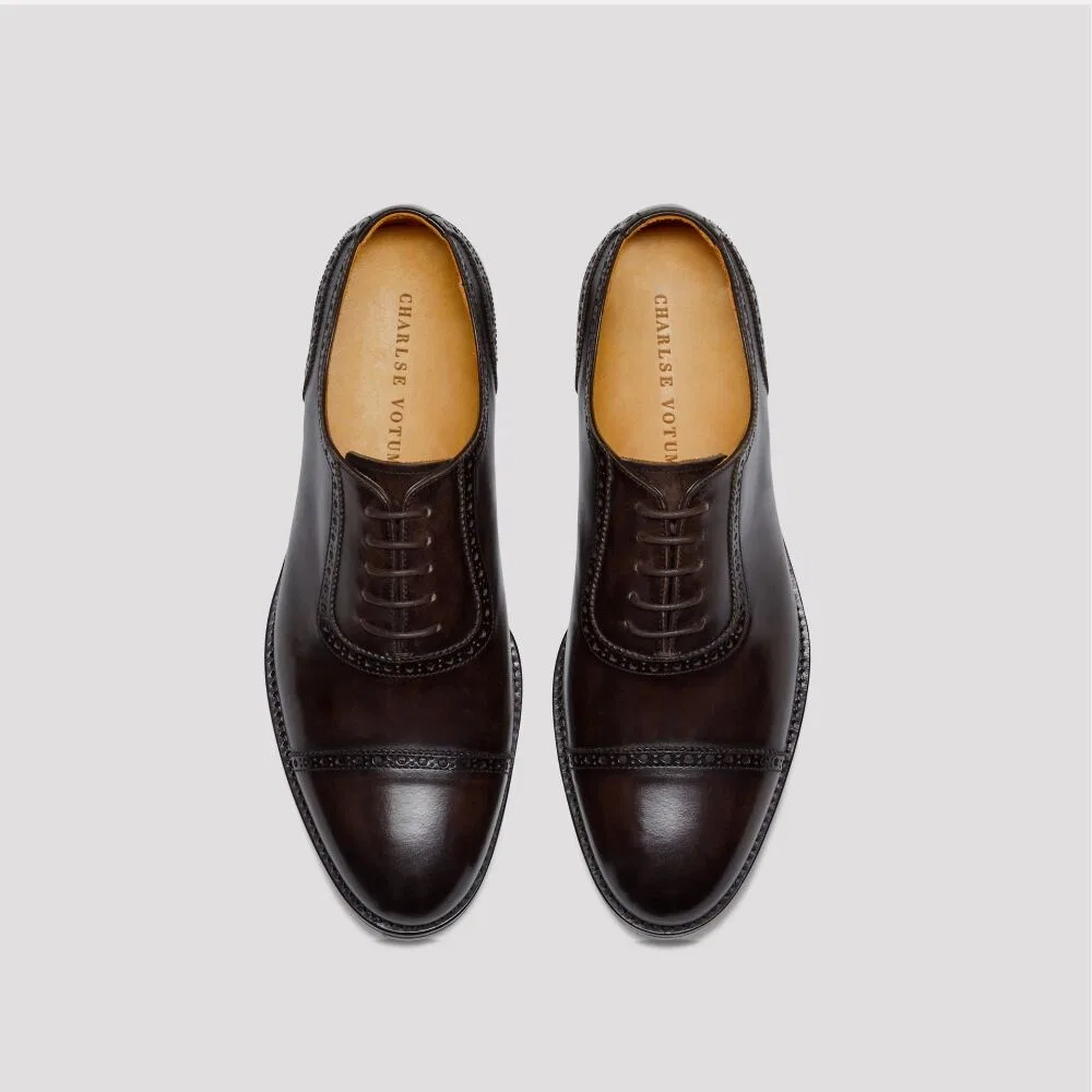 Мужские оксфорды Charlse Votum Brogue Straight Tip тёмно-коричневые — фото 2
