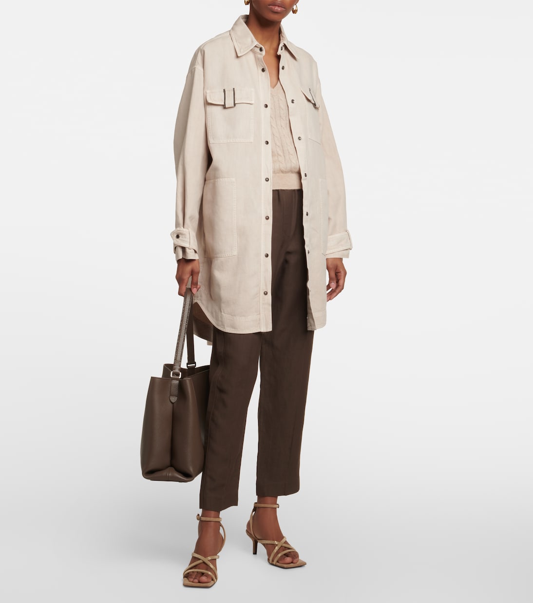 Верхняя рубашка из хлопка и льна Brunello Cucinelli, Soft Stone — фото 2