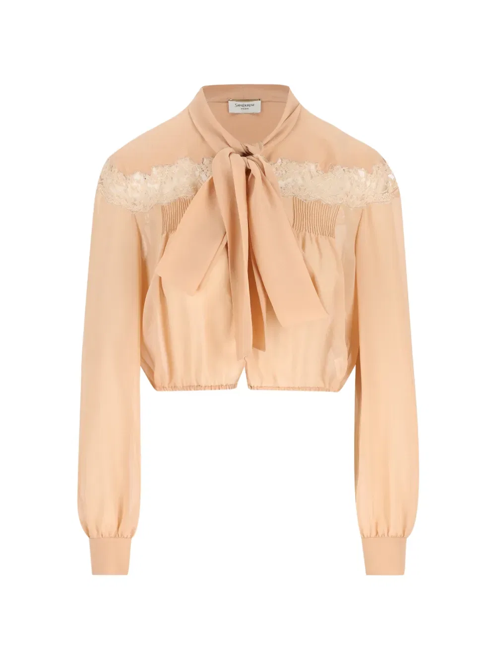 Блузка Lavalliere с кружевом Saint Laurent, нейтральный