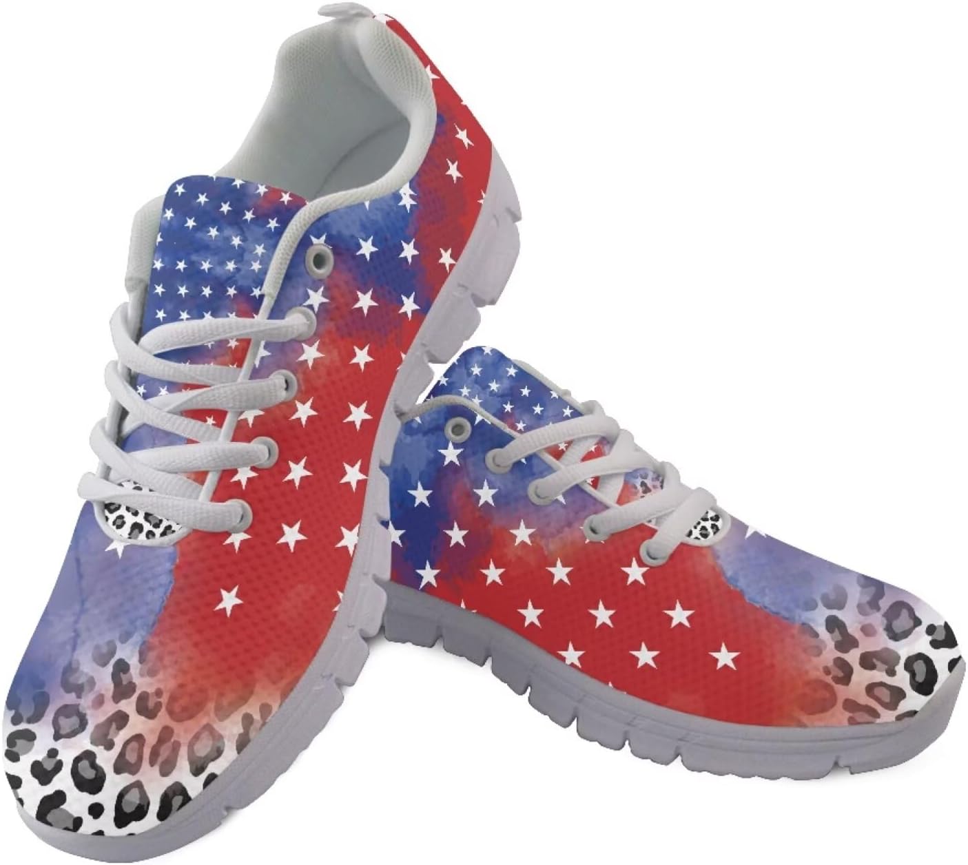 

Женские кроссовки для бега и зала на шнуровке, для ходьбы и походов, легкие и дышащие кроссовки для мужчин и женщин Getelinseng, American Flag Leopard Print