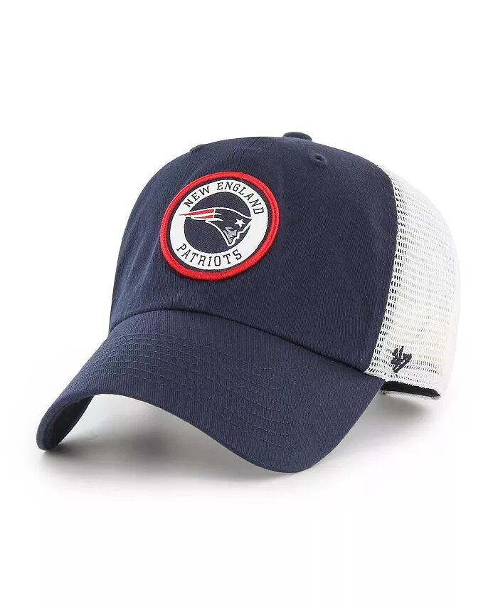 

Мужская темно-синяя, белая кепка New England Patriots Highline Clean Up Trucker Snapback '47 Brand, синий