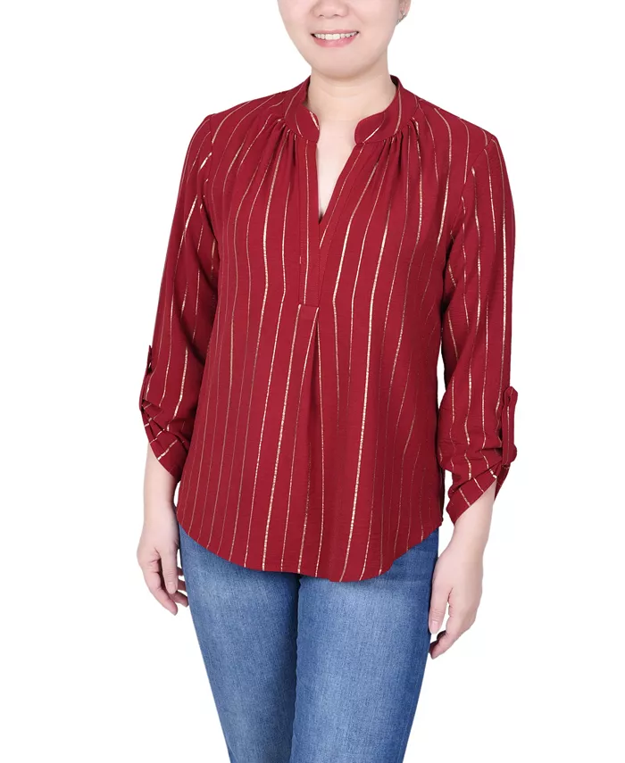

Миниатюрная блузка в полоску с длинными рукавами NY Collection, красный