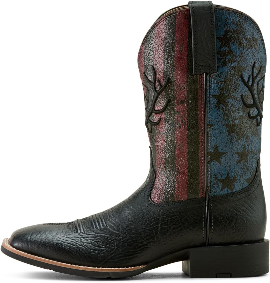 Мужские ковбойские сапоги ARIAT Sport Liberty с широким квадратным носком и рисунком оленя, черный — фото 2