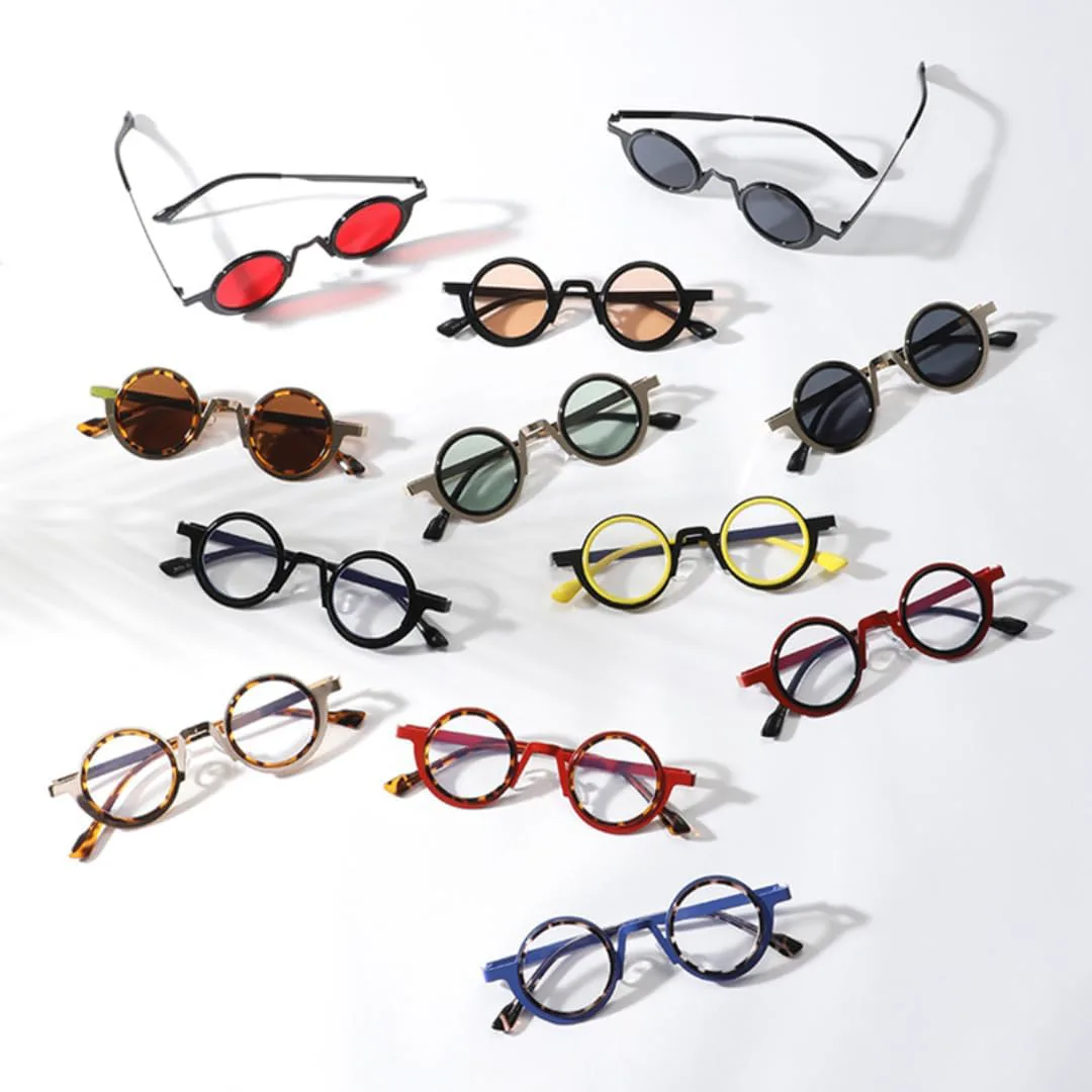 

Ретро маленькие круглые панк металлические солнцезащитные очки для женщин, защита от УФ-излучения UV400, модные прозрачные линзы, мужская оправа TKKTLLT, Black Clear