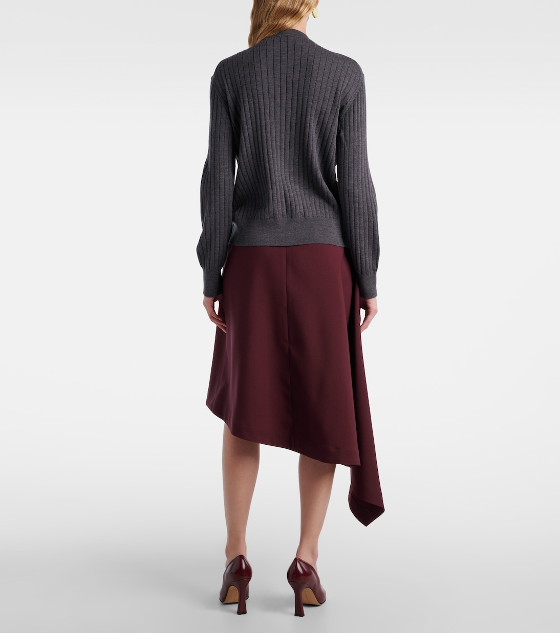 Шерстяной кардиган с ребристым узором Bottega Veneta, Anthracite — фото 3