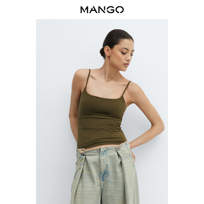 

Женский топ Mango без рукавов с глубоким вырезом, черный