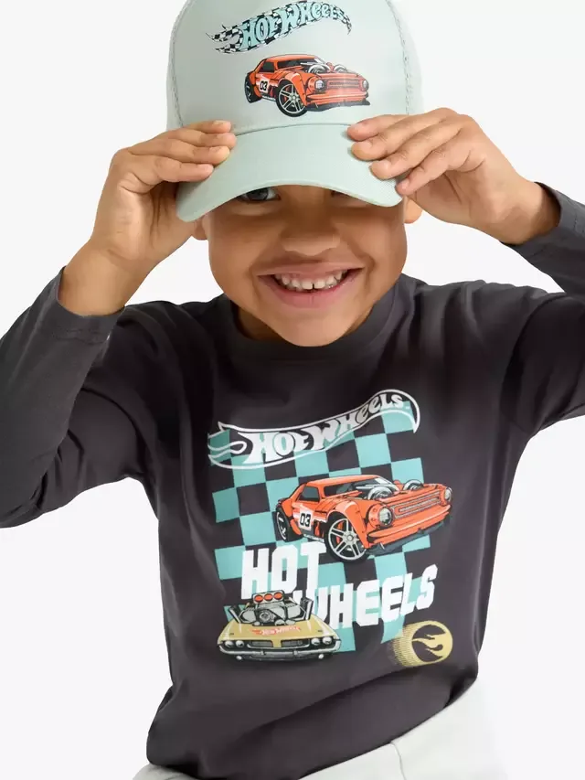 Детская хлопковая футболка с длинными рукавами Hot Wheels, темно-серый пыльно-серый Lindex — фото 3