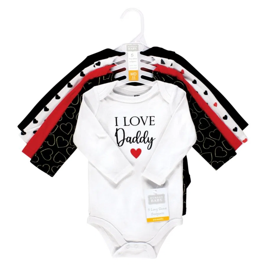 Комплект из 5 хлопковых боди с длинными рукавами для девочек Hudson Baby, красный/черный — фото 2
