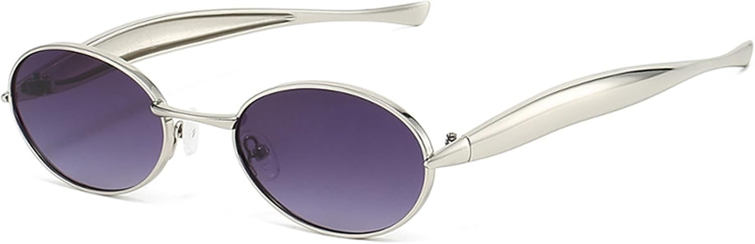 

Модные ретро-солнцезащитные очки овальной формы для женщин, винтажные солнцезащитные очки в золотой оправе для мужчин, металлическая оправа piscm, Silver/Gradient Grey