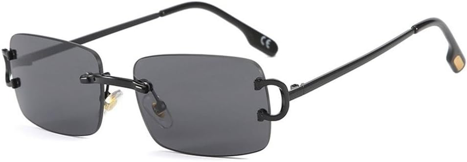 

Модные винтажные маленькие металлические солнцезащитные очки в стиле ретро с защитой от УФ-излучения UV400, без оправы, солнцезащитные очки 90-х годов для женщин и мужчин KTUCN, Black Gray