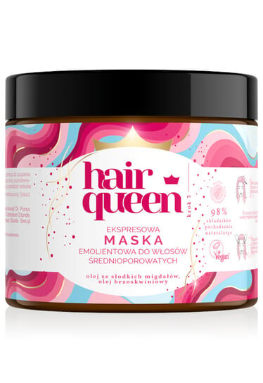 

Смягчающая маска Hair Queen Express для волос средней пористости.