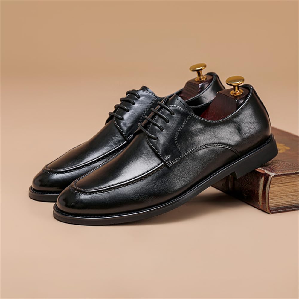 Мужские туфли из натуральной кожи, оксфорды, классические стильные шнурованные, для деловой, повседневной или официальной одежды, современные или свадебные Abborora, черный — фото 3