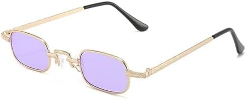 

Маленькие прямоугольные солнцезащитные очки для женщин и мужчин, модные ретро-очки в металлической оправе, винтажные панк-очки с защитой от УФ-излучения UV400 MTZJH, Gold Purple