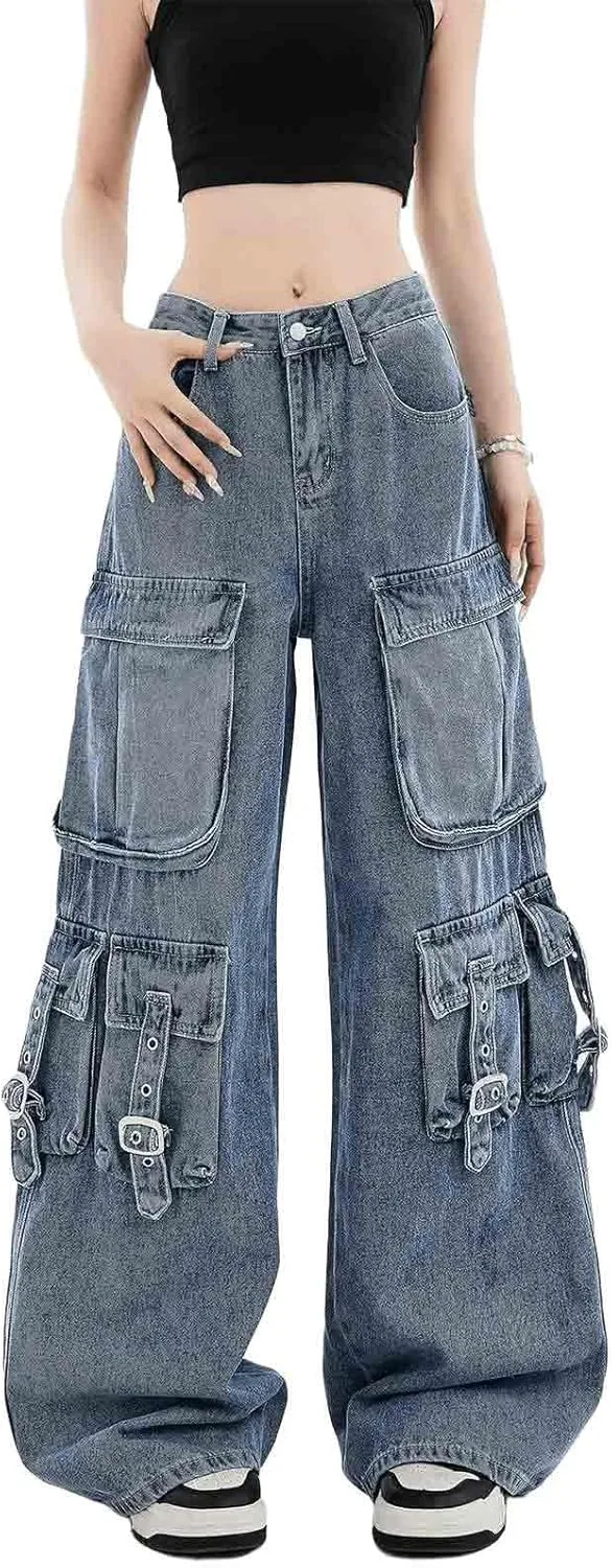 

BXCNCKD женские джинсы в стиле ретро, свободные широкие с карманами