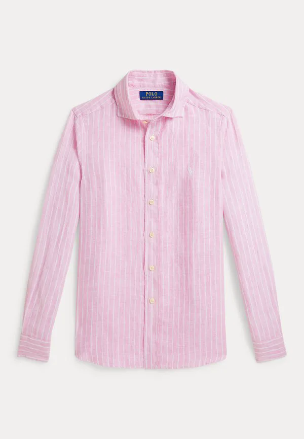 Полосатая льняная рубашка 714y Polo Ralph Lauren, Carmel Pink/White