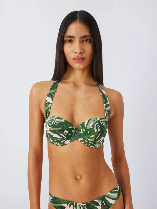 

Топ бикини John Lewis Tropic Palm Leaf Print Sling Halter, хаки