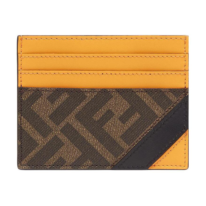 

FENDI Кошелек для карт мужской fabric with leather коричневый/желтый