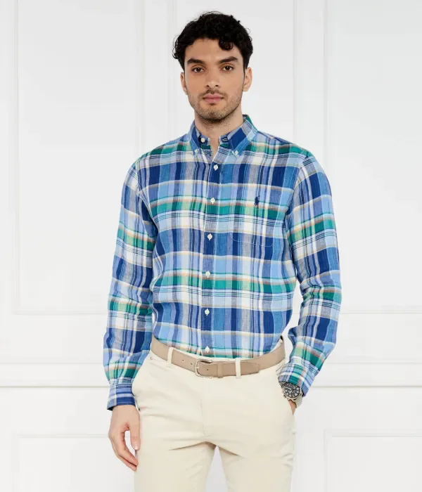 Льняная рубашка custom fit Polo Ralph Lauren, синий — фото 3