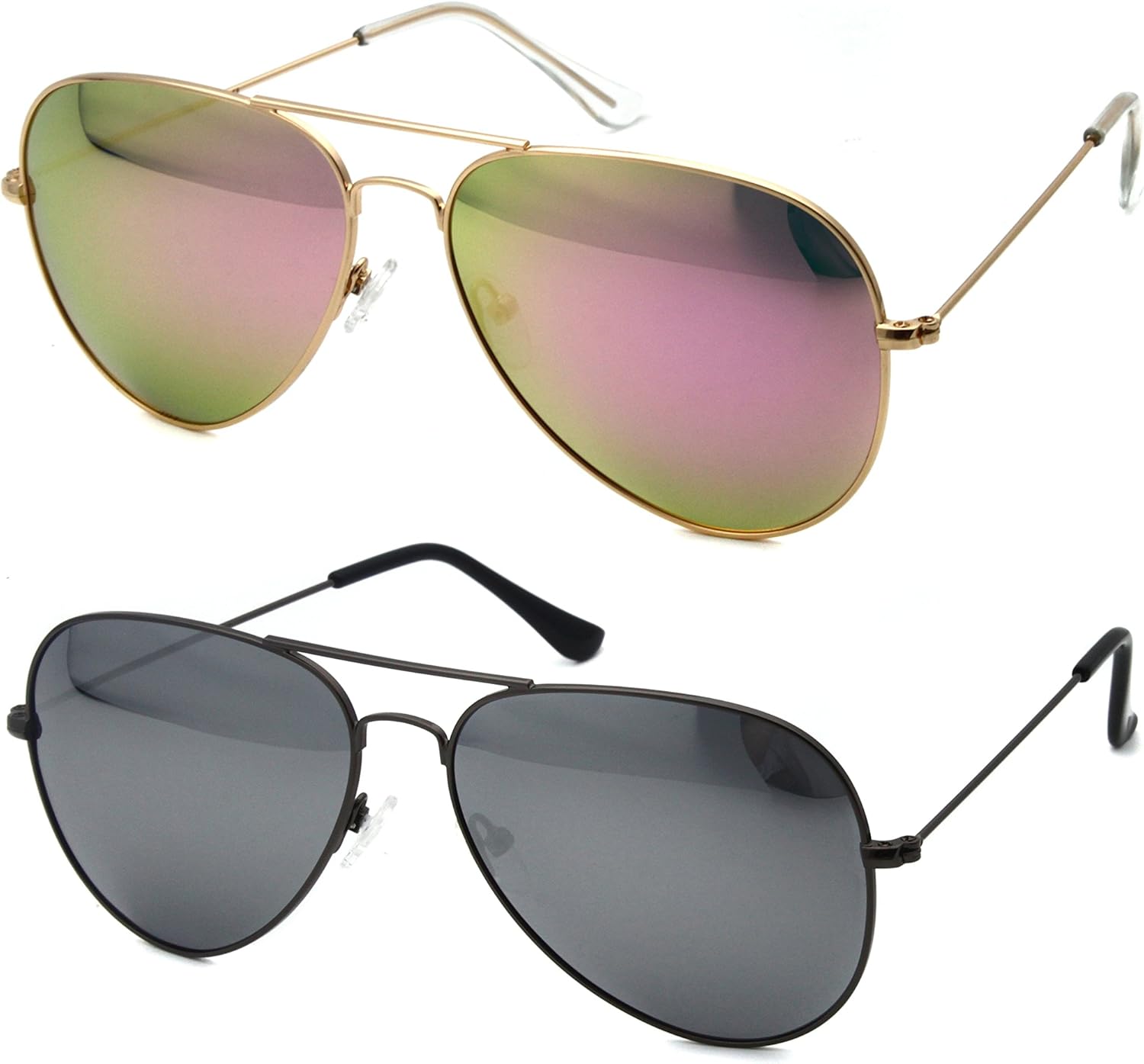 

Большие солнцезащитные очки-авиаторы для женщин и мужчин, с защитой от УФ-излучения, с двойной перемычкой Global Glasses, Gold Frame Pink Lens + Gun Metal Frame Silver Lens