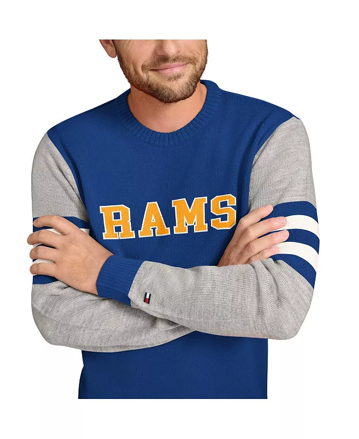 Мужская акриловая толстовка с круглым вырезом Los Angeles Rams в цвете Royal/Heather Gray Tommy Hilfiger — фото 3