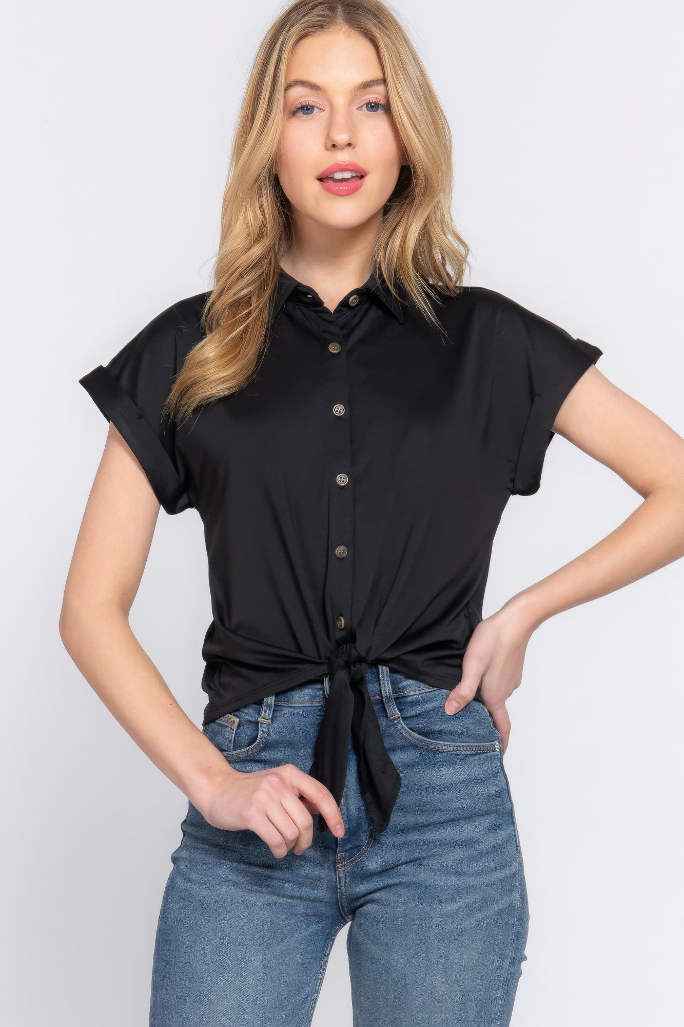 

Короткий топ Slv Front Tie Stretch Ity FASHNZFAB, черный