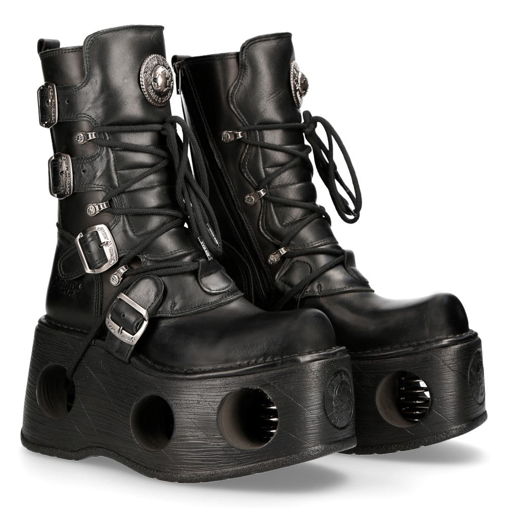 

373-S2 Ботинки из кожи на платформе металлик Neptuno New Rock, черный