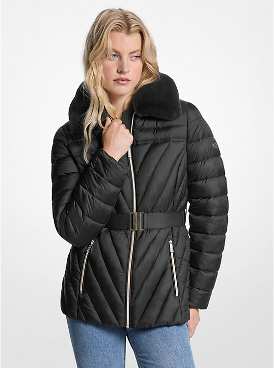 

Упаковываемый нейлоновый пуховик с отделкой из искусственного меха Michael Kors, черный