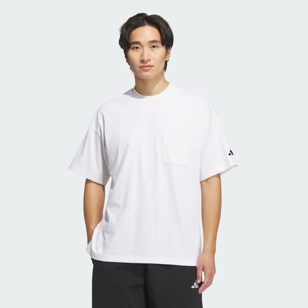 Футболка свободного кроя из плотного трикотажа с коротким рукавом и карманом. Adidas, white