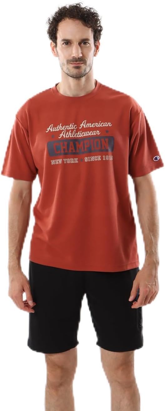 

Мужская футболка Champion с коротким рукавом, круглый вырез, быстросохнущая, с защитой от УФ-излучения, водоотталкивающая, с графическим логотипом, с карманом, C3-ZS317, бордовый
