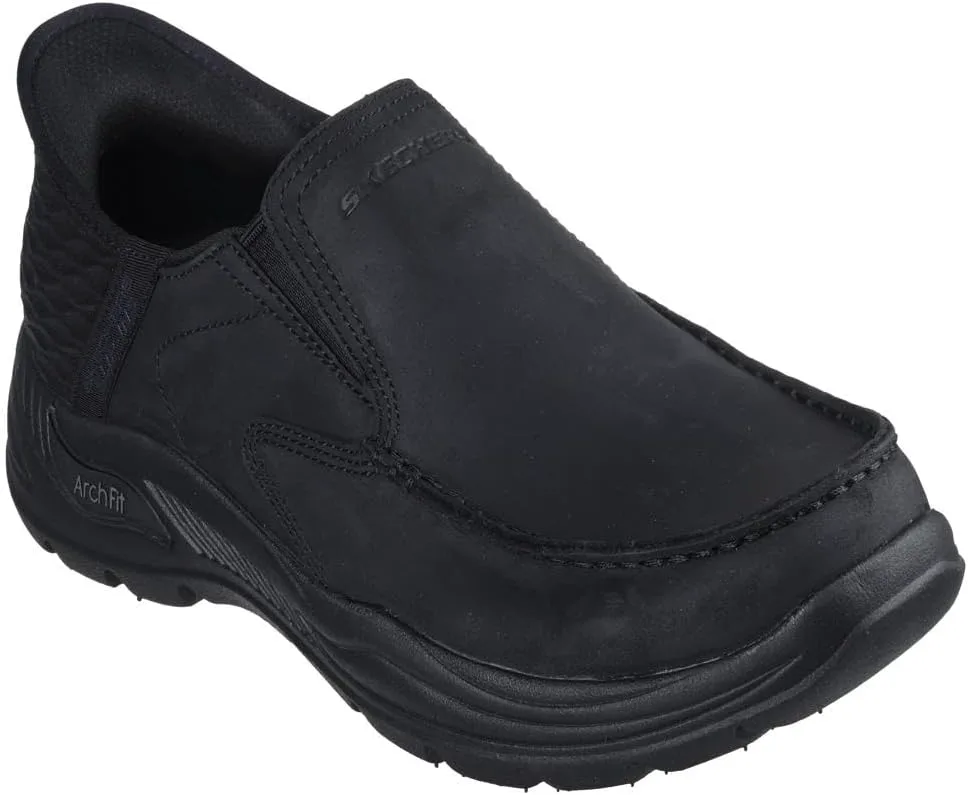 Мужские слипоны Skechers USA Arch Fit Motley - Milo Moc Toe с эластичными вставками из кожи, черный — фото 2