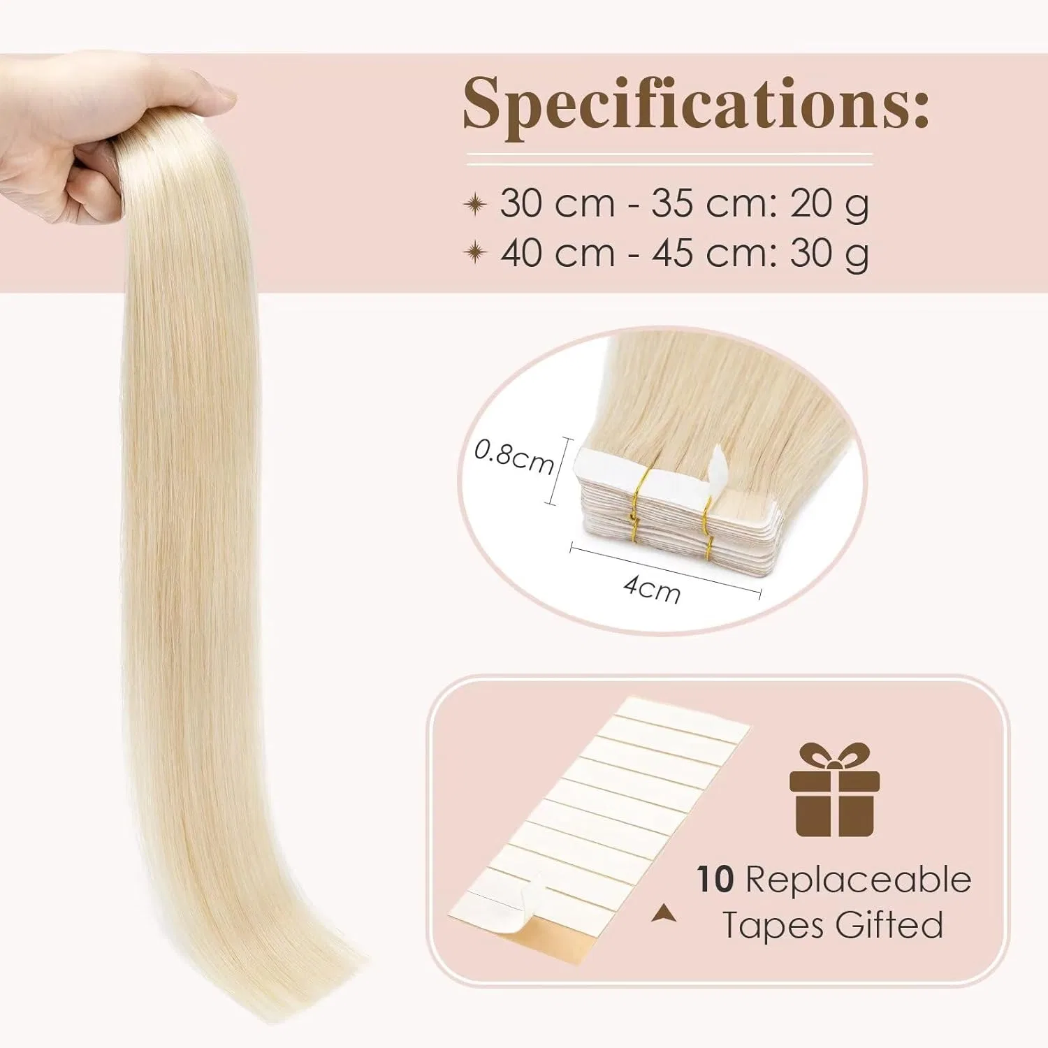 Наращивание волос TESS Tape Extensions из натуральных волос Tess, White Blonde — фото 4