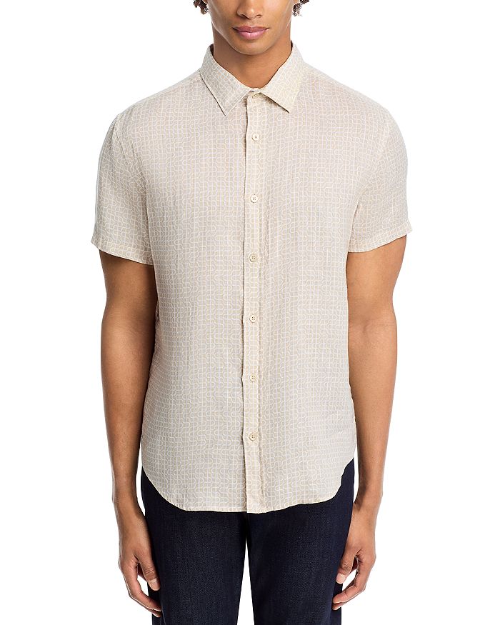 

Льняная рубашка с коротким рукавом и геометрическим узором The Men's Store at Bloomingdale's, коричневый/бежевый