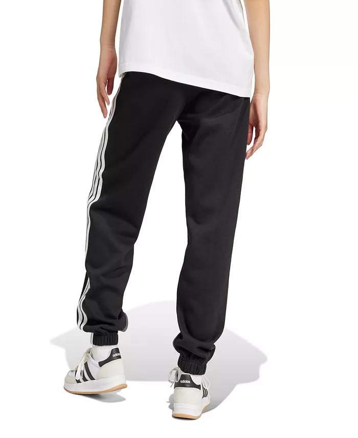 Женские свободные флисовые брюки Essentials с тремя полосками adidas, черный — фото 4