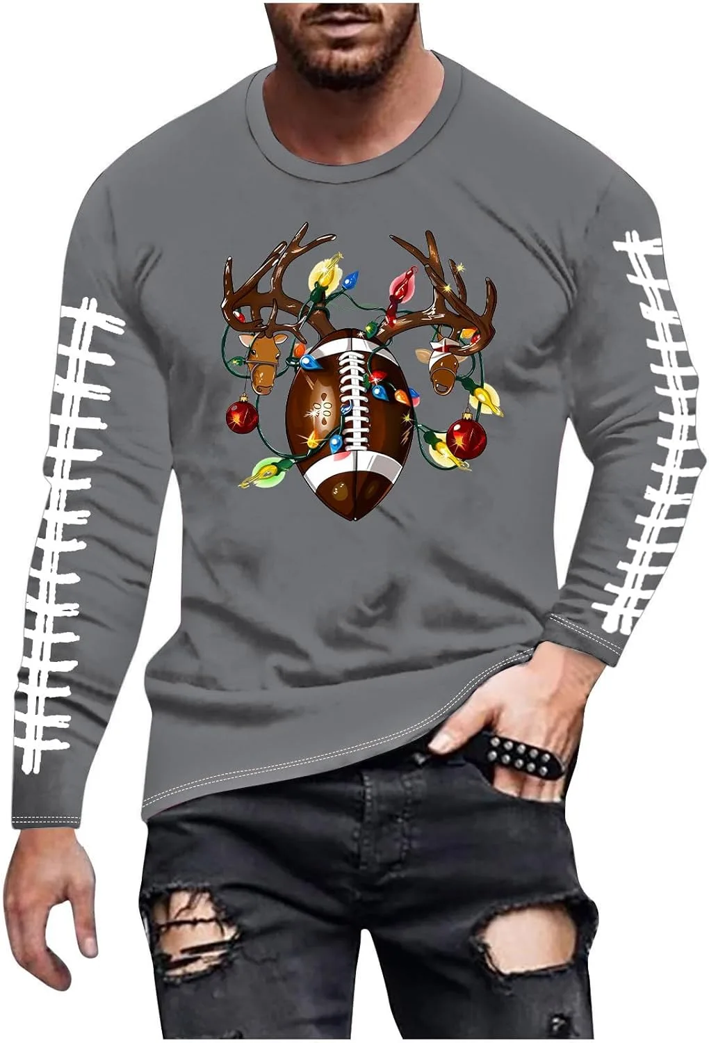 

Футболка с новогодним оленем для мужчин, длинный рукав Ozmmyan